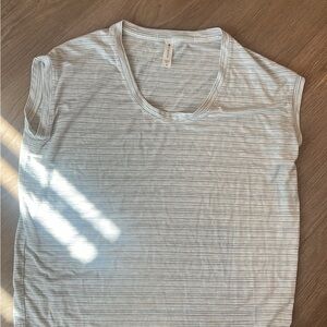 Athleta Light Gray Striped Short Sleeve Tee
